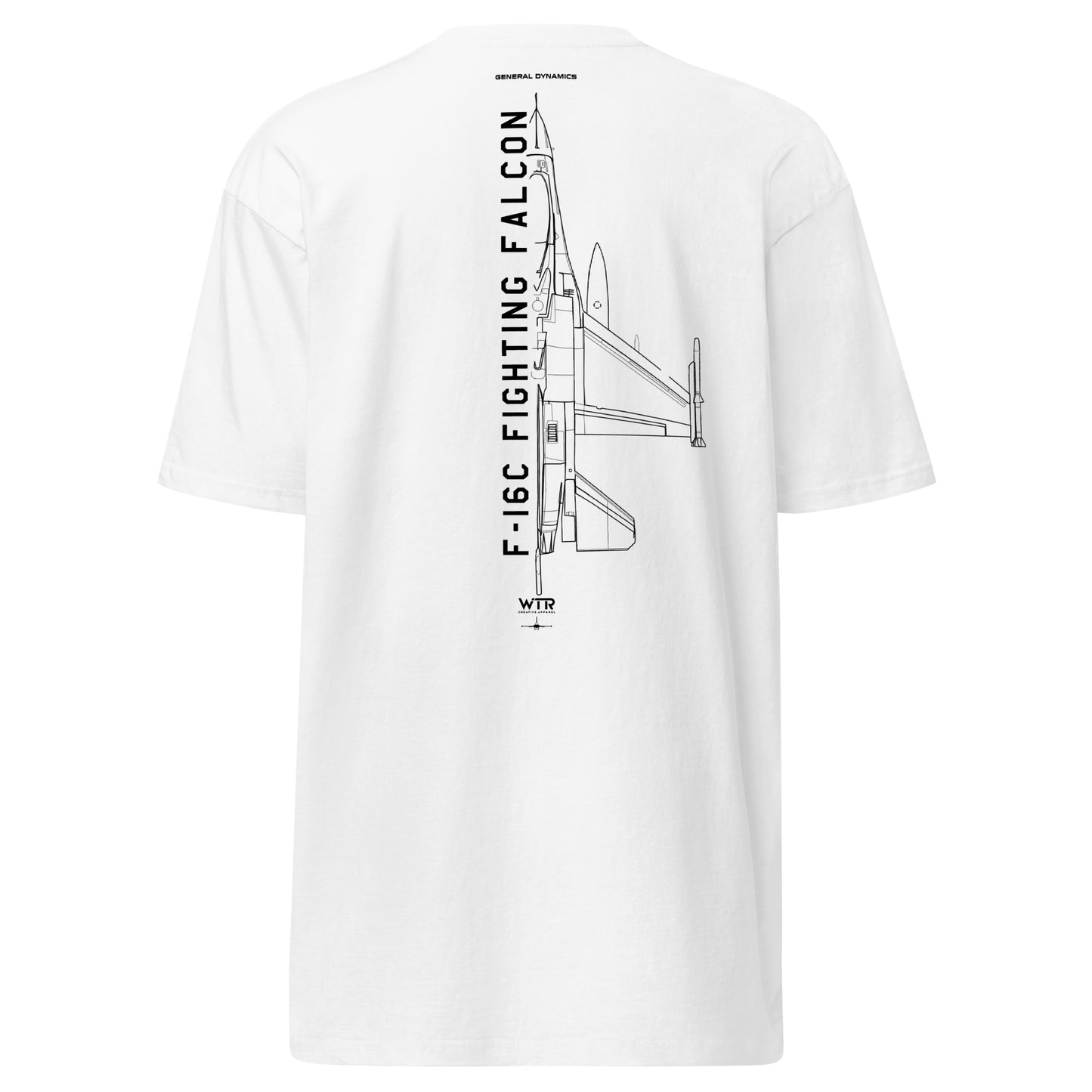 GENERAL DYNAMICS F-16C FIGHTING FALCON BLOCK 52 — hand-drawn artwork printed on heavyweight T-shirt.