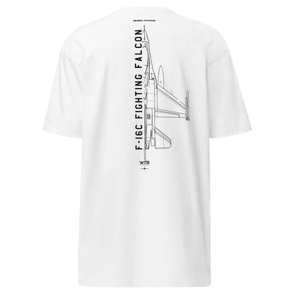 GENERAL DYNAMICS F-16C FIGHTING FALCON BLOCK 52 — hand-drawn artwork printed on heavyweight T-shirt.