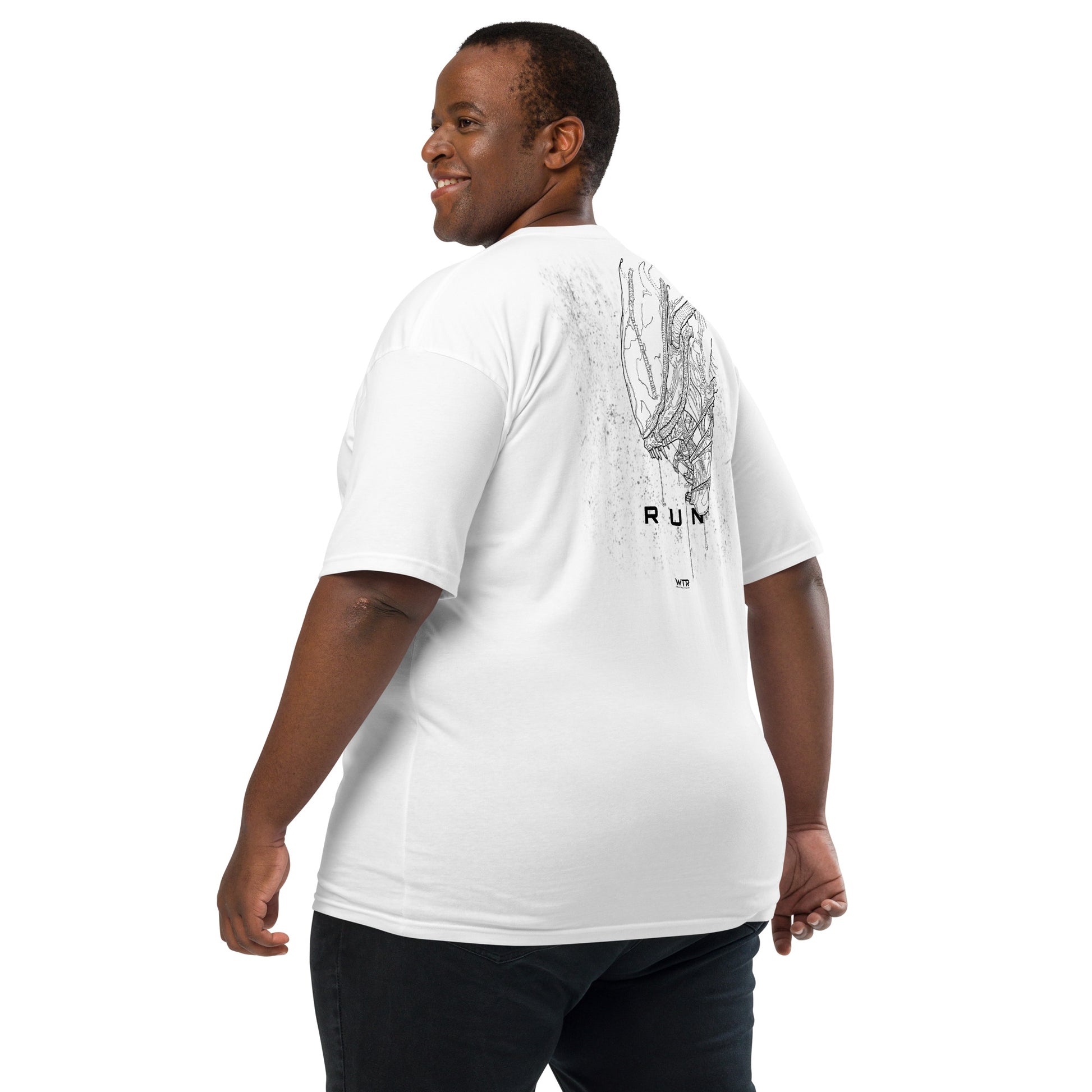 Hand-drawn schematic of the ALIEN XENOMORPH printed on a heavyweight T-shirt.