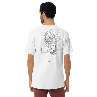 Hand-drawn schematic of the VENOM MONSTER SYMBIOTE-INSPIRED DESIGN printed on a heavyweight T-shirt.