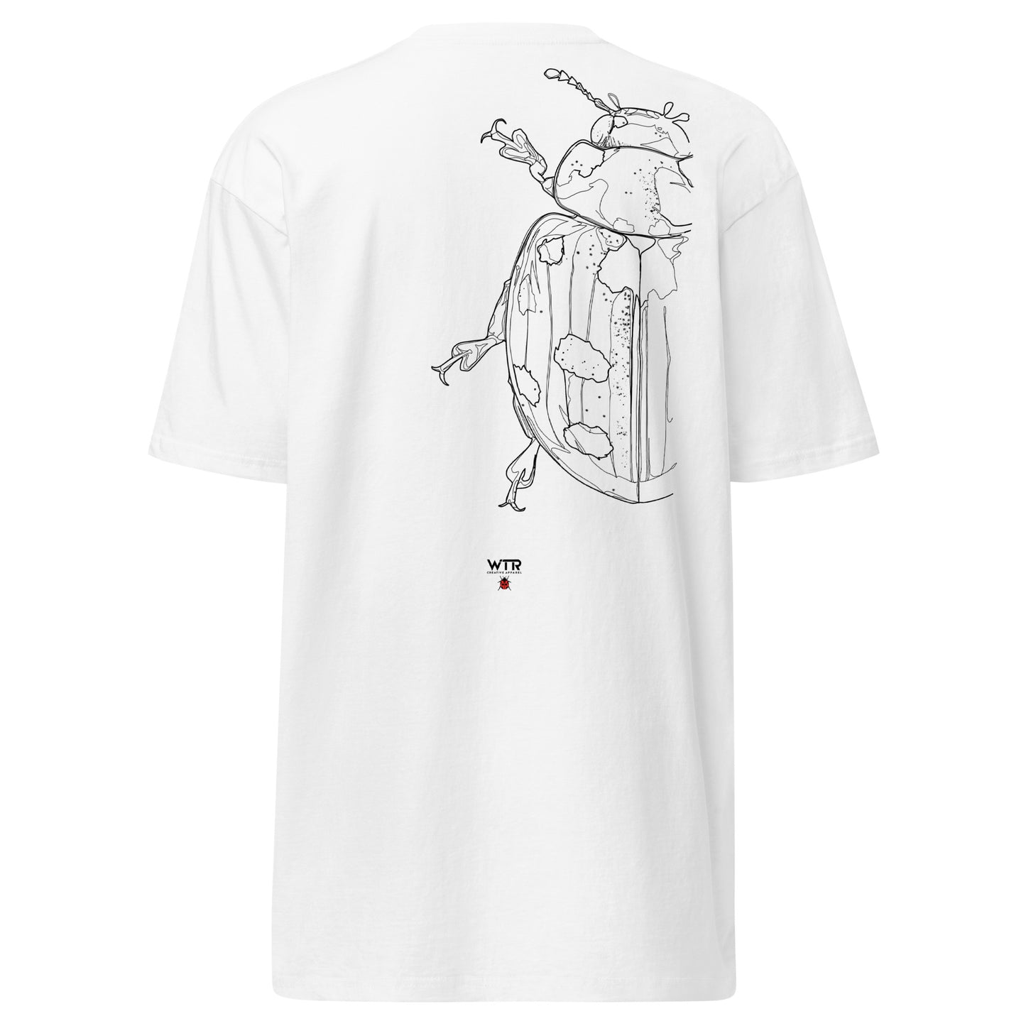 Hand-drawn schematic of the COCCINELLA SEPTEMPUNCTATA LADYBIRD printed on a heavyweight T-shirt.