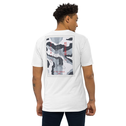 Hand-drawn schematic of the MITSUBISHI F-15J EAGLE Aggressor Livery printed on a heavyweight T-shirt.