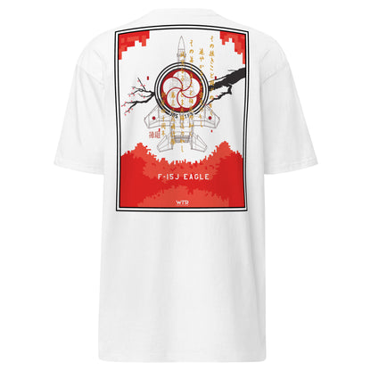 Hand-drawn schematic of the Mitsubishi F-15J Eagle 305th Tactical Fighter Squadron 40 Years livery on a premium heavyweight t-shirt.