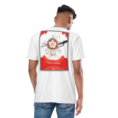 Hand-drawn schematic of the Mitsubishi F-15J Eagle 305th Tactical Fighter Squadron 40 Years livery on a premium heavyweight t-shirt.
