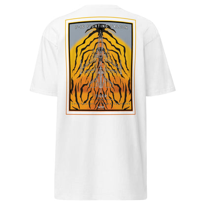 Hand-drawn schematic of the F-16 Belgian Air Force 31st Tiger Squadron 65th Anniversary livery on a premium t-shirt.