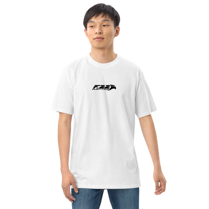 Hand-drawn technical study of the Lockheed Martin F-22 Raptor front canopy and nose section on a premium t-shirt.