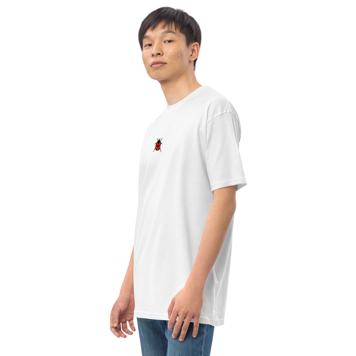Coccinella septempunctata Ladybird Hand-Drawn Schematic White T-Shirt