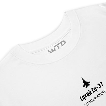 Sukhoi SU-37 Terminator Fighter Hand-Drawn Schematic White T-Shirt