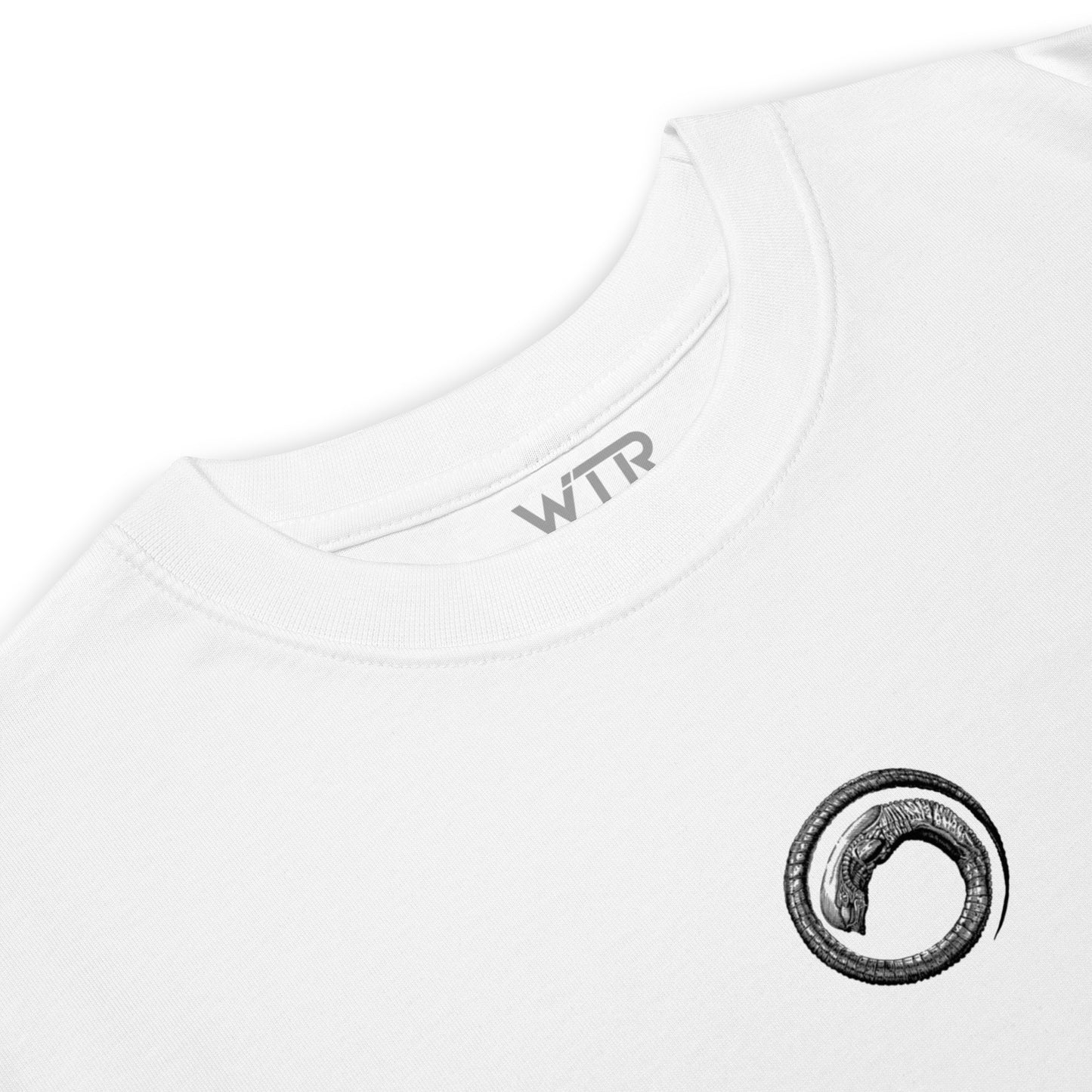 Hand-drawn schematic of the ALIEN XENOMORPH printed on a heavyweight T-shirt.