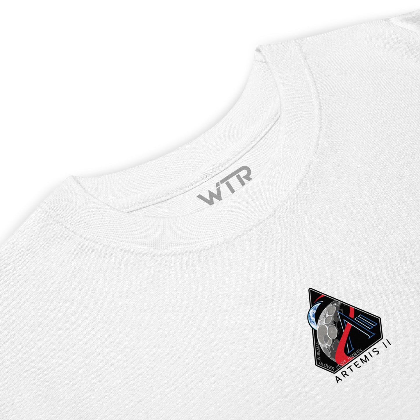 Hand-drawn crewed lunar mission schematic of the NASA Artemis II printed on a premium t-shirt.