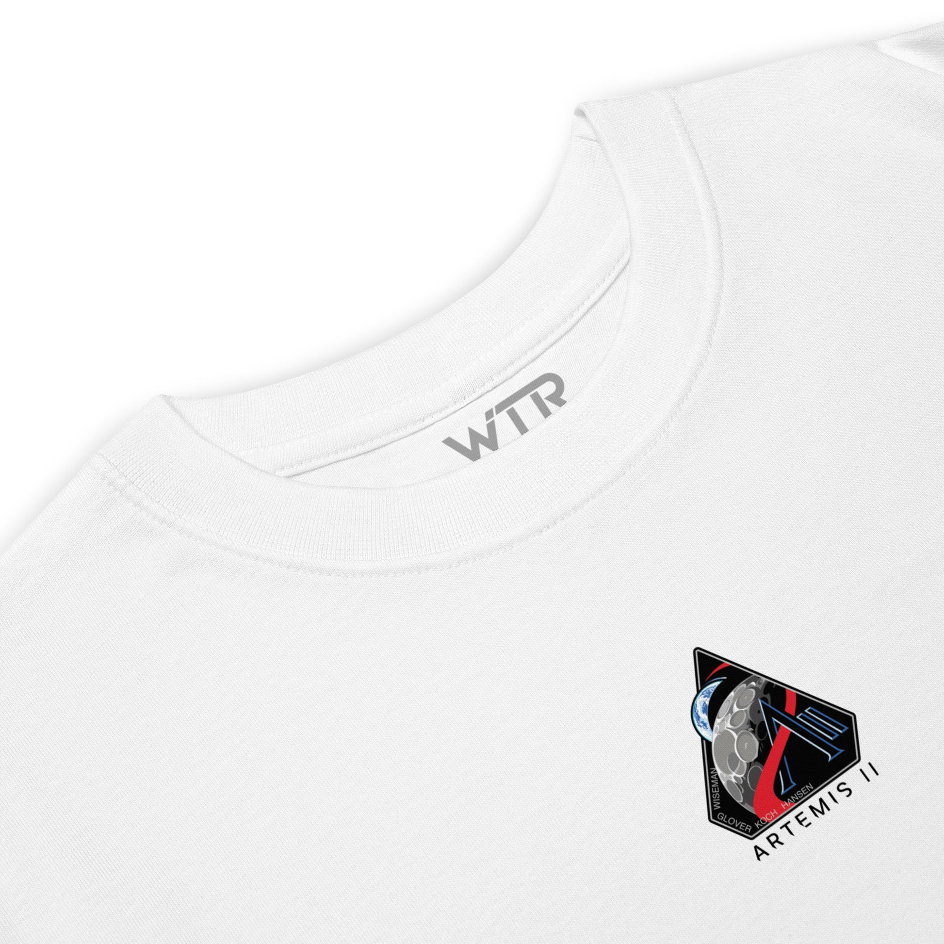 Hand-drawn crewed lunar mission schematic of the NASA Artemis II printed on a premium t-shirt.