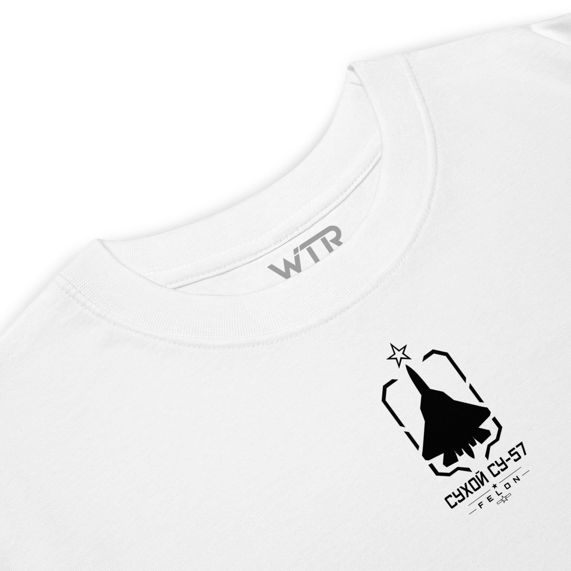 Hand-drawn front nose canopy study of the Sukhoi Su-57 Felon printed on a premium t-shirt.