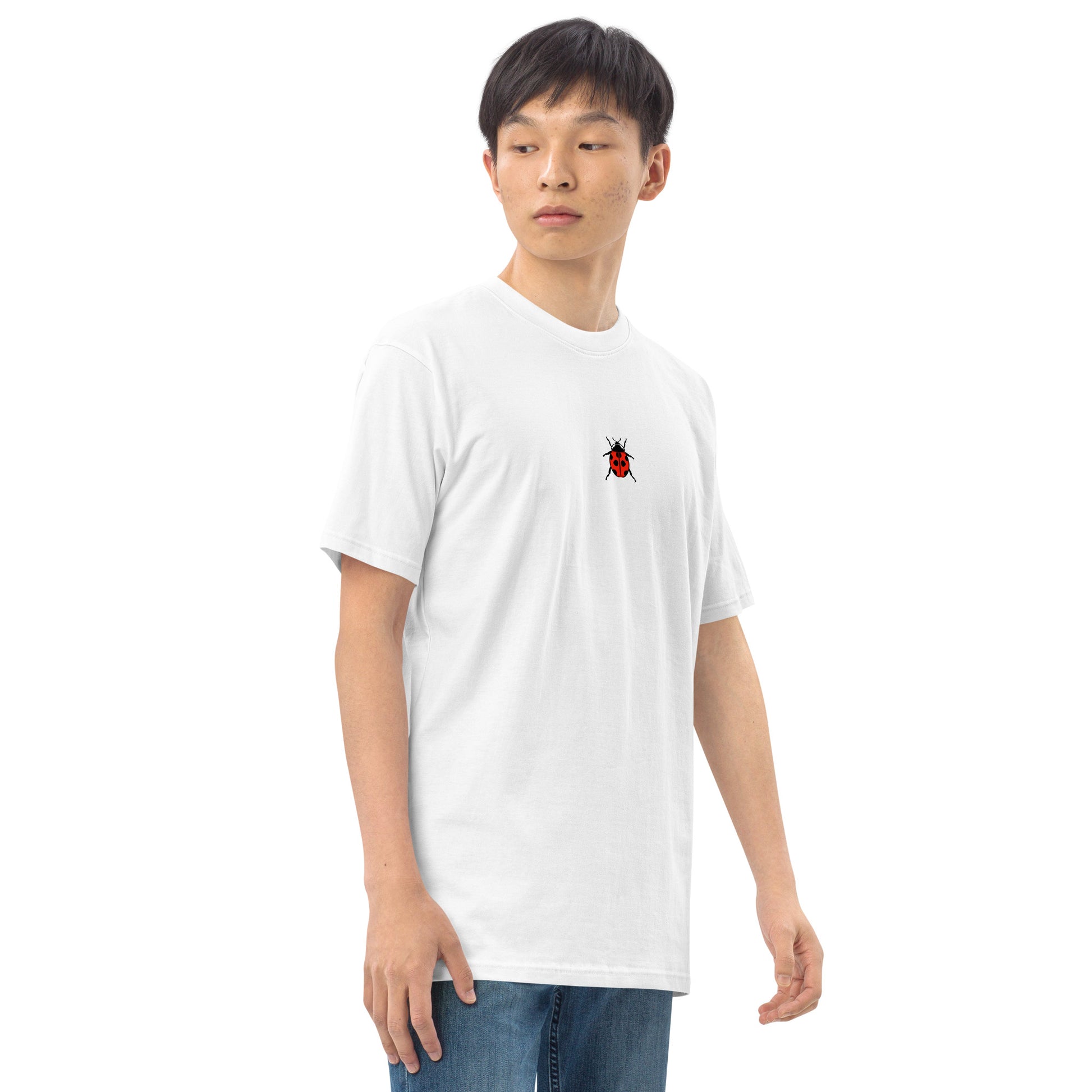 Coccinella septempunctata Ladybird Hand-Drawn Schematic White T-Shirt