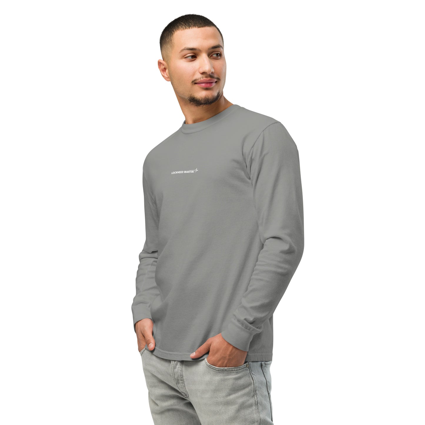 Hand-drawn technical schematic of the Lockheed Martin F-22 Raptor stealth fighter on a standard long-sleeve t-shirt.