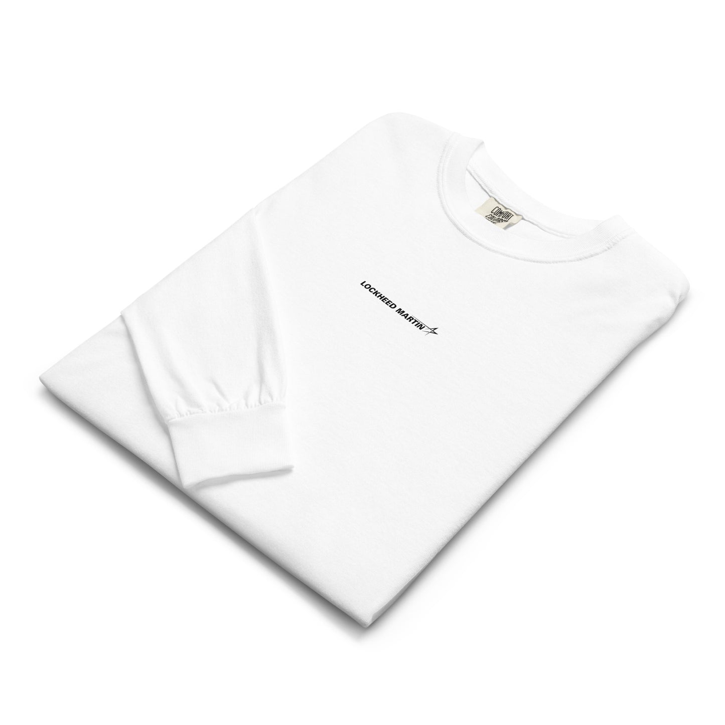 Hand-drawn technical schematic of the Lockheed Martin F-22 Raptor stealth fighter on a standard long-sleeve t-shirt.