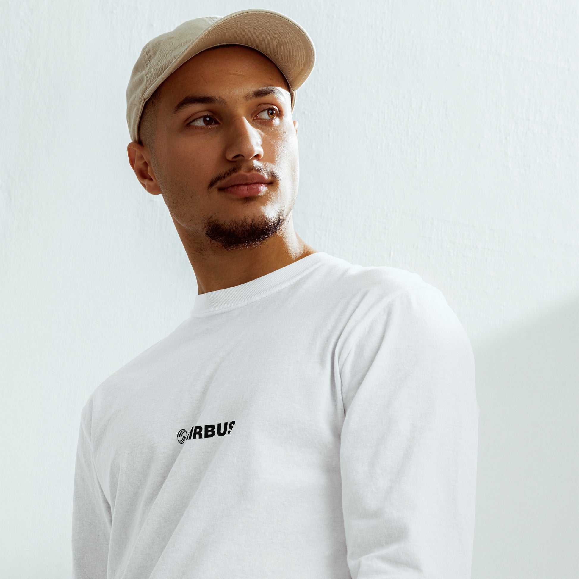 Hand-drawn technical schematic of the Airbus A380 SuperJumbo airliner printed on a standard long-sleeve t-shirt.