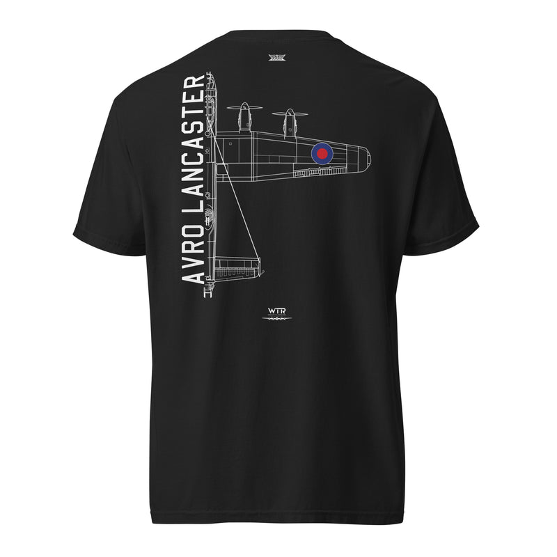 AVRO LANCASTER BOMBER - RAF DAMBUSTER — hand-drawn artwork printed on standard T-shirt; RAF.