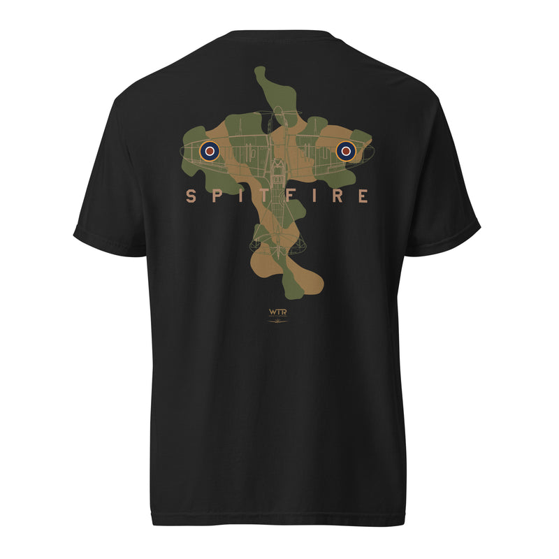 SUPERMARINE SPITFIRE Mk I - CAMOUFLAGE STUDY — hand-drawn WWII FIGHTER artwork printed on STANDARD T‑SHIRT; camouflage study.