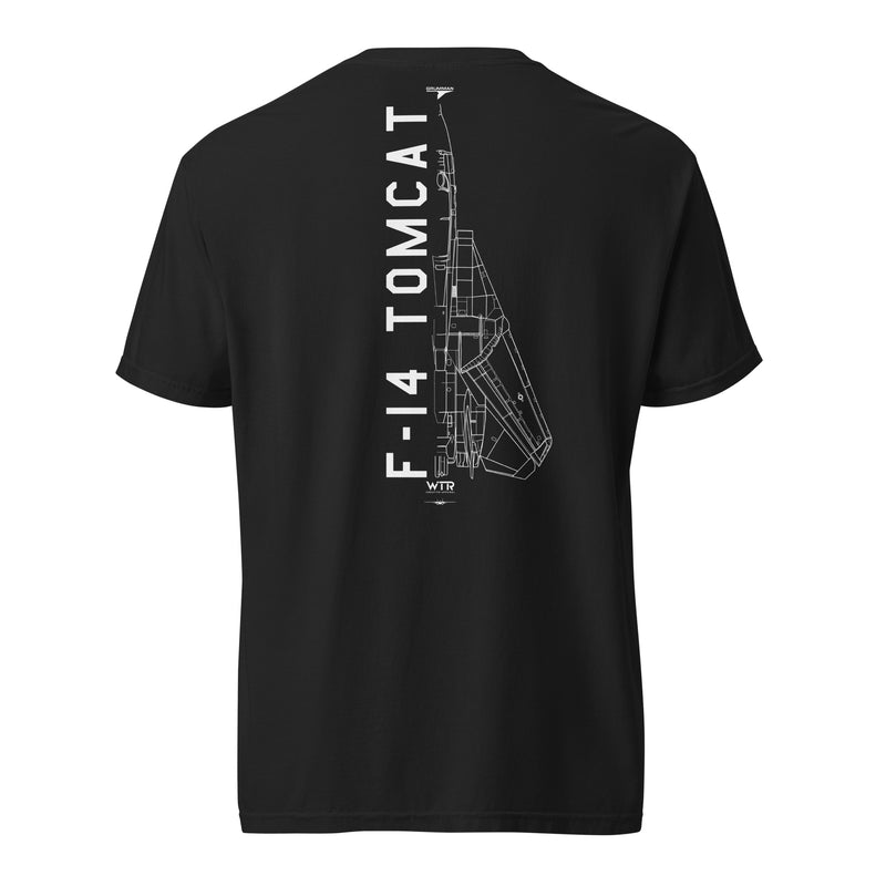 GRUMMAN F-14 TOMCAT - TOP GUN NAVY — hand-drawn schematic artwork printed on standard T-shirt.