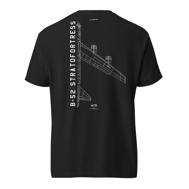 BOEING B-52 STRATOFORTRESS - STRATEGIC BOMBER — hand-drawn artwork printed on standard T-shirt.