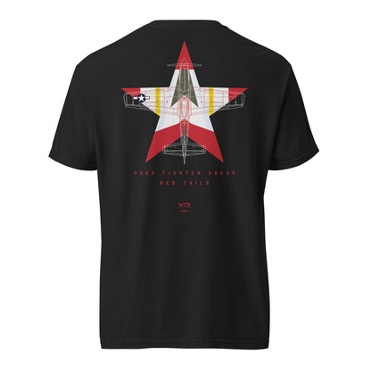 NORTH AMERICAN P-51D MUSTANG - 332ND EXPEDITIONARY OPERATIONS GROUP LIVERY EDITION (RED TAILS) — hand-drawn artwork printed on standard T-shirt; special livery.