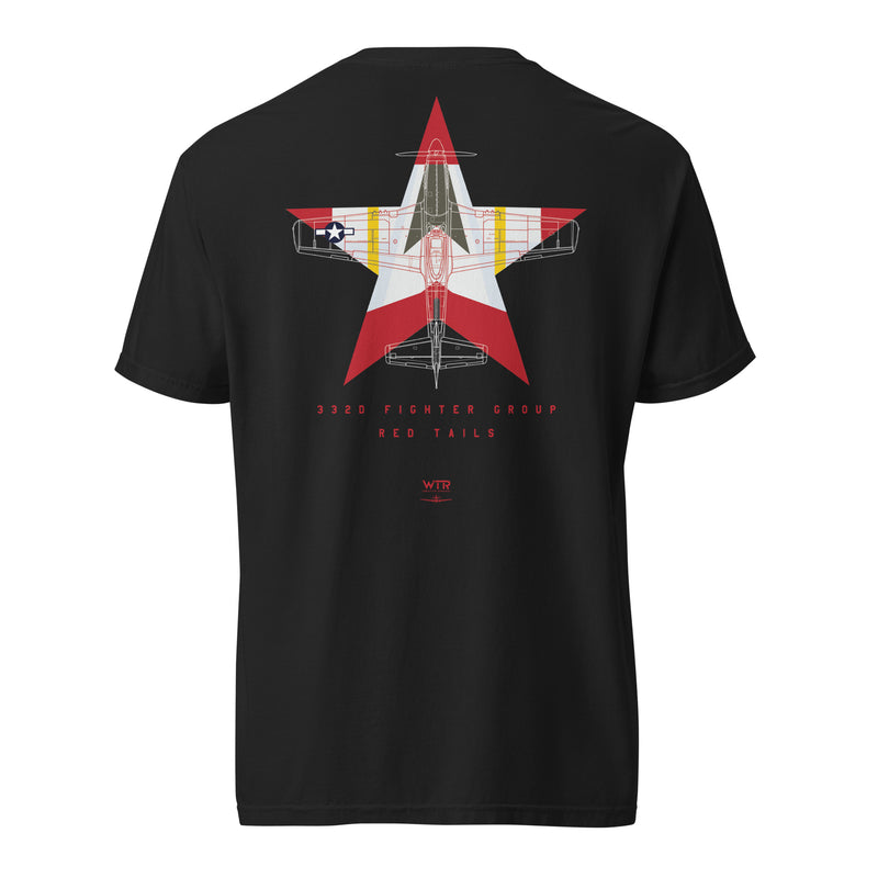 NORTH AMERICAN P-51D MUSTANG - 332ND EXPEDITIONARY OPERATIONS GROUP LIVERY EDITION (RED TAILS) — hand-drawn artwork printed on standard T-shirt; special livery.