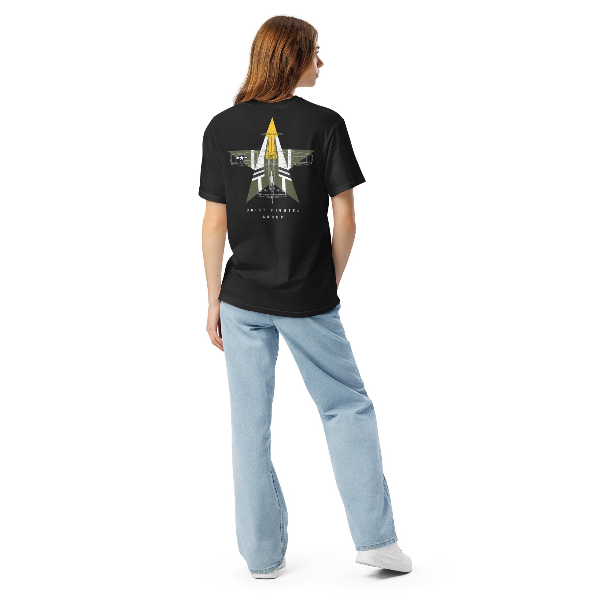 NORTH AMERICAN P-51D MUSTANG - 'FEROCIOUS FRANKIE' — 374th LIVERY EDITION - hand-drawn STANDARD T-SHIRT. artwork.; special livery