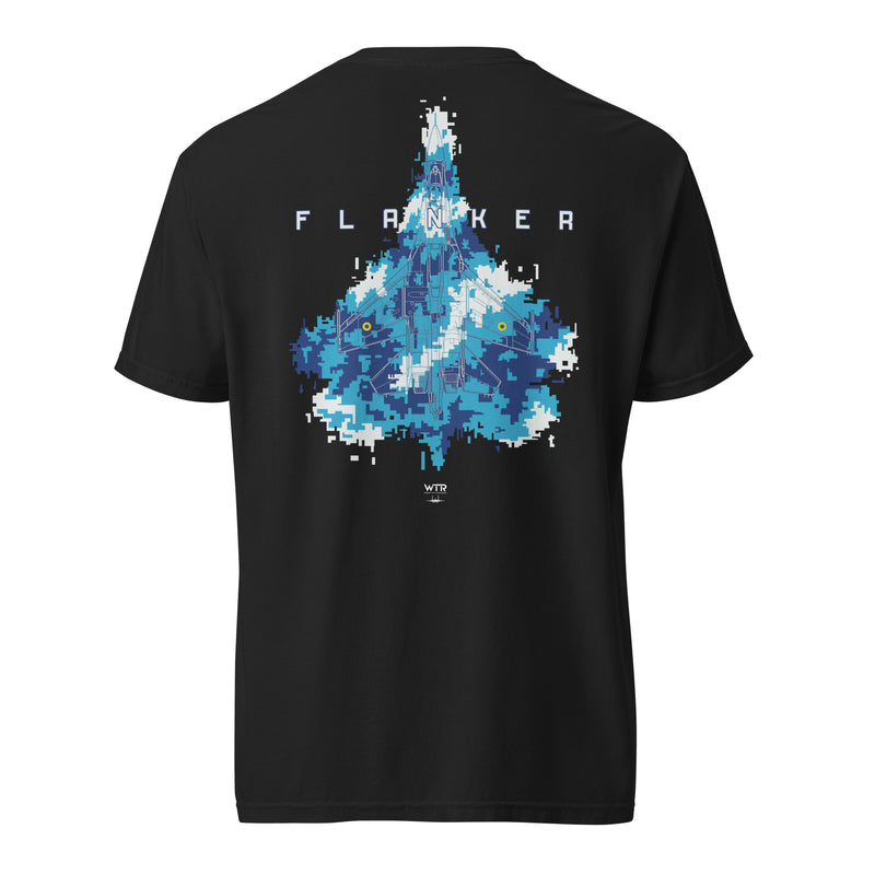 SUKHOI SU‑27 FLANKER - UKRAINIAN DIGITAL CAMOUFLAGE SPECIAL — hand-drawn artwork printed on standard T-shirt; camouflage study.