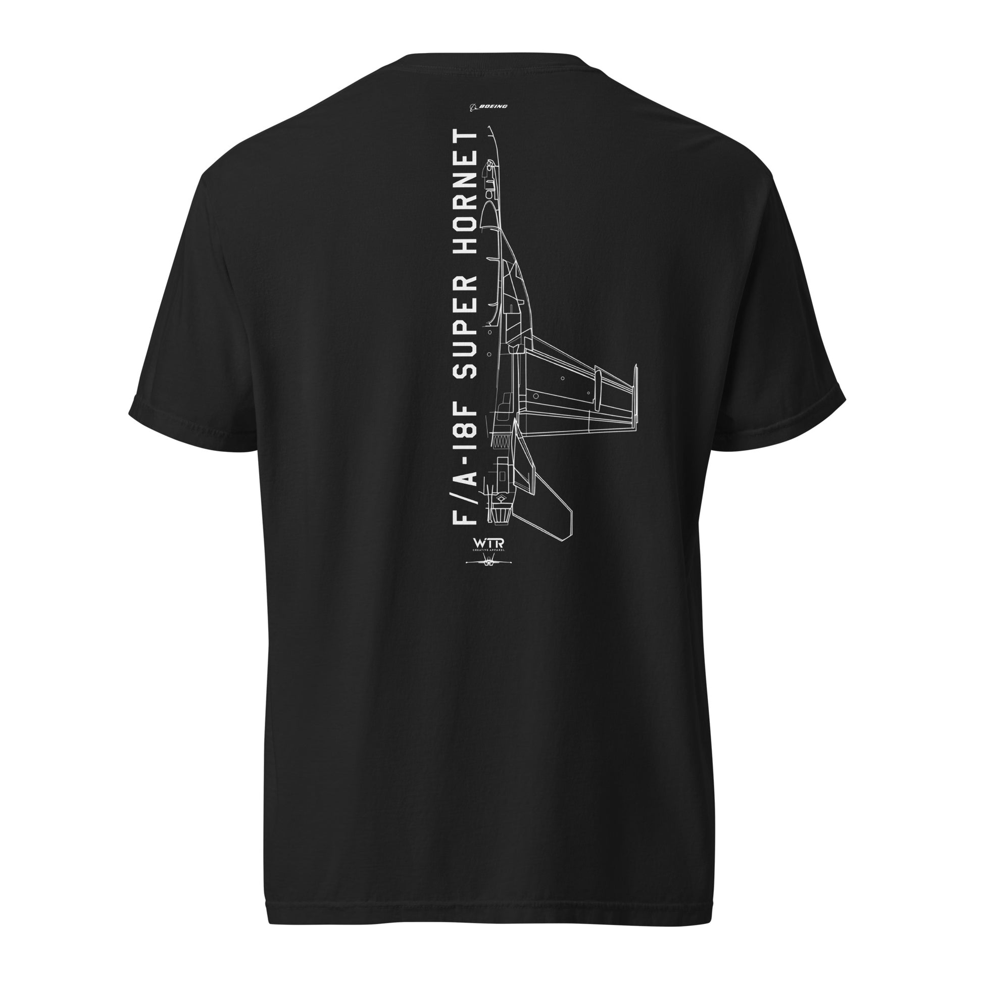 BOEING F/A-18F SUPER HORNET — hand-drawn schematic artwork printed on standard T-shirt.