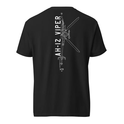 Hand-drawn schematic of the BELL AH-1Z VIPER ATTACK HELICOPTER printed on a standard T-shirt.