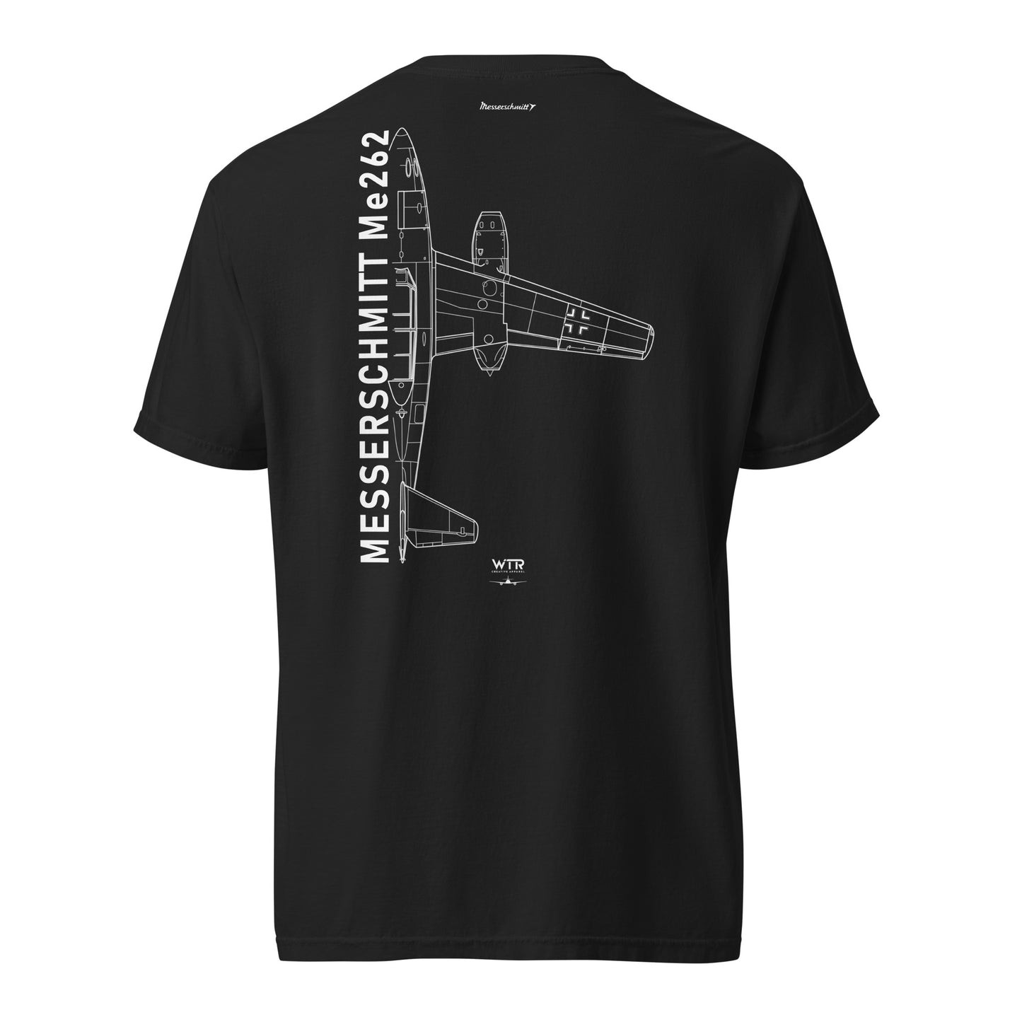 MESSERSCHMITT ME-262 JET FIGHTER — hand-drawn schematic artwork printed on standard T-shirt.