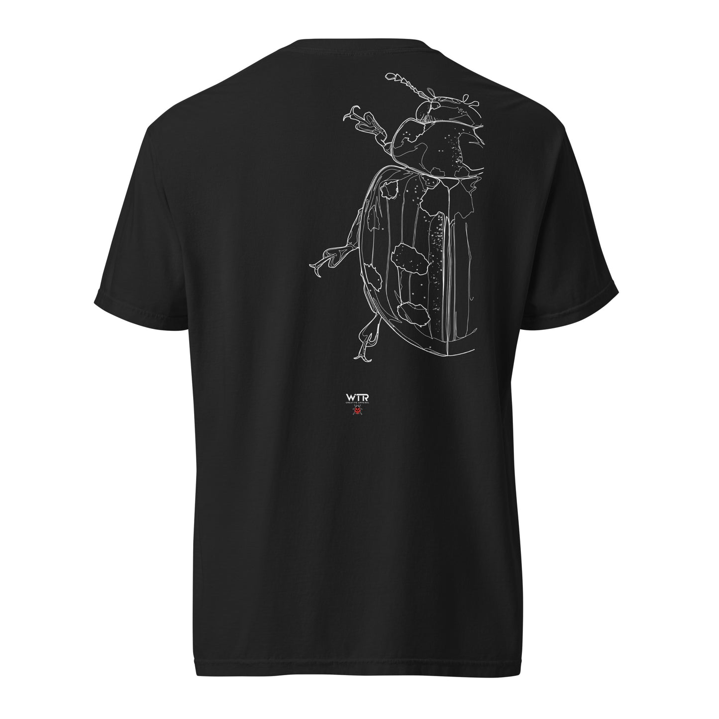 Hand-drawn schematic of the COCCINELLA SEPTEMPUNCTATA LADYBIRD printed on a standard T-shirt.