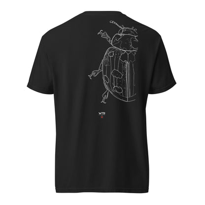 Hand-drawn schematic of the COCCINELLA SEPTEMPUNCTATA LADYBIRD printed on a standard T-shirt.