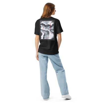Hand-drawn schematic of the Mitsubishi F-15J Eagle Aggressor Camouflage livery printed on a standard classic-fit t-shirt.