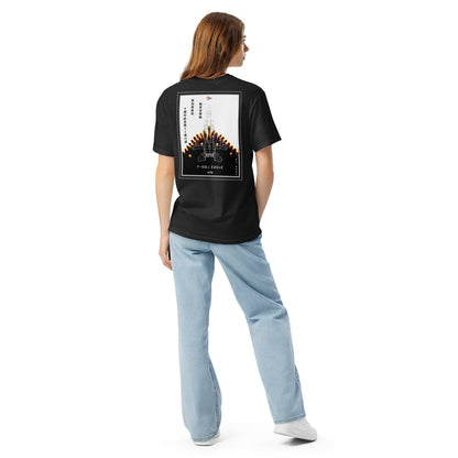 Hand-drawn schematic of the MITSUBISHI F-15DJ 23RD FIGHTER SQUADRON printed on a standard T-shirt.