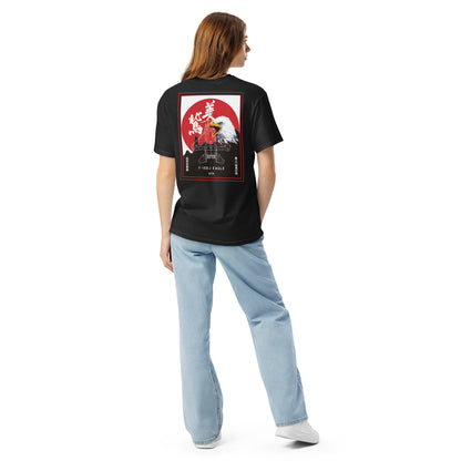 Hand-drawn schematic of the Mitsubishi F-15J Eagle 204th Tactical Fighter Squadron 2024 Churashima Air Fiesta on a standard t-shirt.