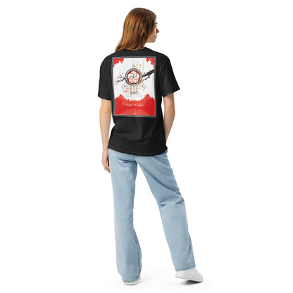 Hand-drawn schematic of the Mitsubishi F-15J Eagle 305th Tactical Fighter Squadron 40 Years livery on a standard t-shirt.