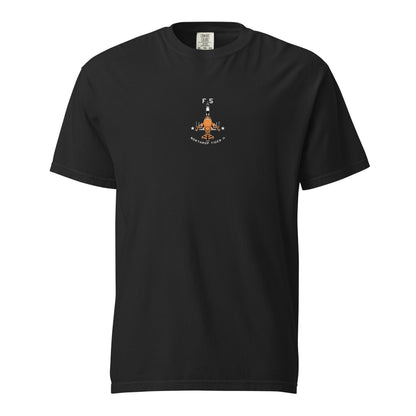 Hand-drawn technical schematic of the Northrop F-5E Tiger II Cold War fighter jet printed on a standard t-shirt.