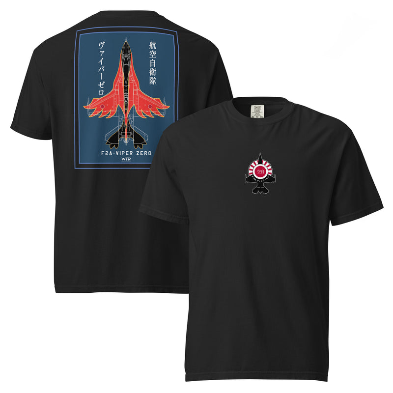 Hand-drawn schematic of the Mitsubishi F-2A Viper Zero Yatagarasu 60th Anniversary 6th Fighter Squadron on a standard t-shirt.