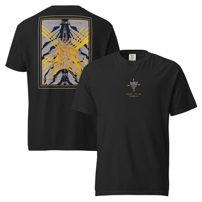 Hand-drawn schematic of the F-16 Fighting Falcon Belgian Air Force 31st X-Tiger camouflage on a standard t-shirt.