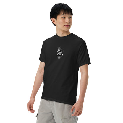 Hand-drawn technical schematic of the Chengdu J-20 Mighty Dragon Chinese stealth fighter on a standard t-shirt.