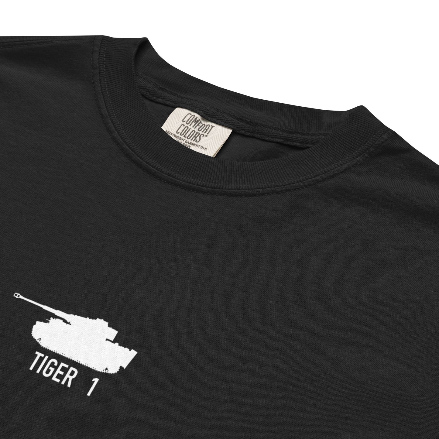 Hand-drawn schematic of the TIGER 1 printed on a standard T-shirt.