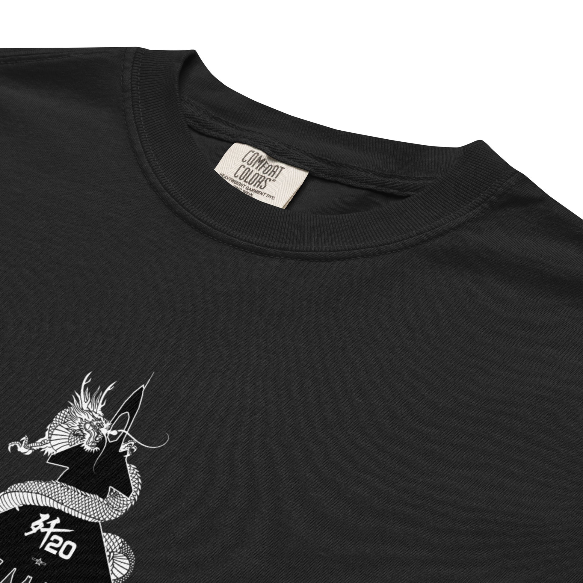 Hand-drawn technical schematic of the Chengdu J-20 Mighty Dragon Chinese stealth fighter on a standard t-shirt.