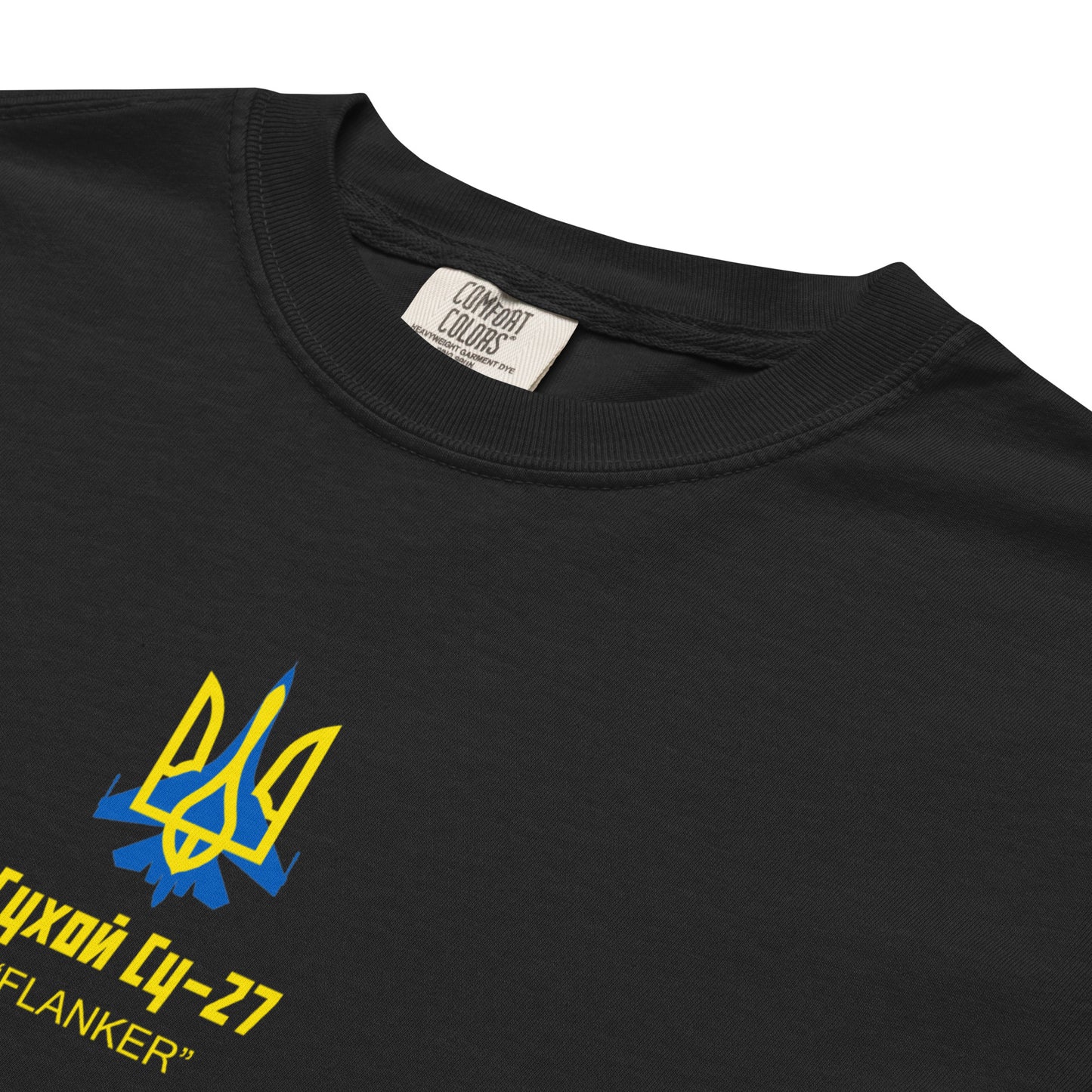 SUKHOI SU‑27 FLANKER - UKRAINIAN DIGITAL CAMOUFLAGE SPECIAL — hand-drawn artwork printed on standard T-shirt; camouflage study.