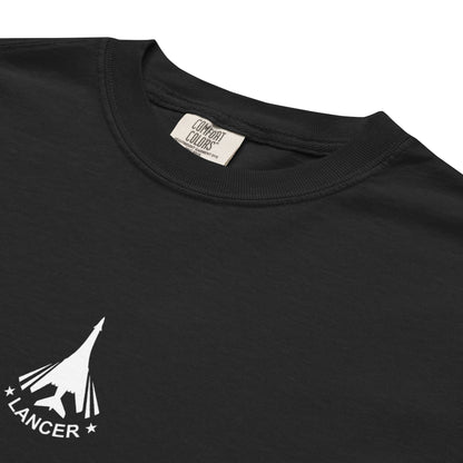 Hand-drawn technical schematic of the Rockwell B-1B Lancer BONE strategic bomber on a standard t-shirt.