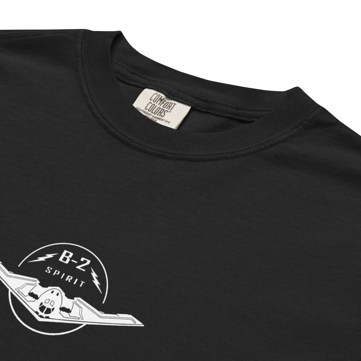 Hand-drawn technical schematic of the Northrop Grumman B-2 Spirit stealth bomber printed on a standard t-shirt.