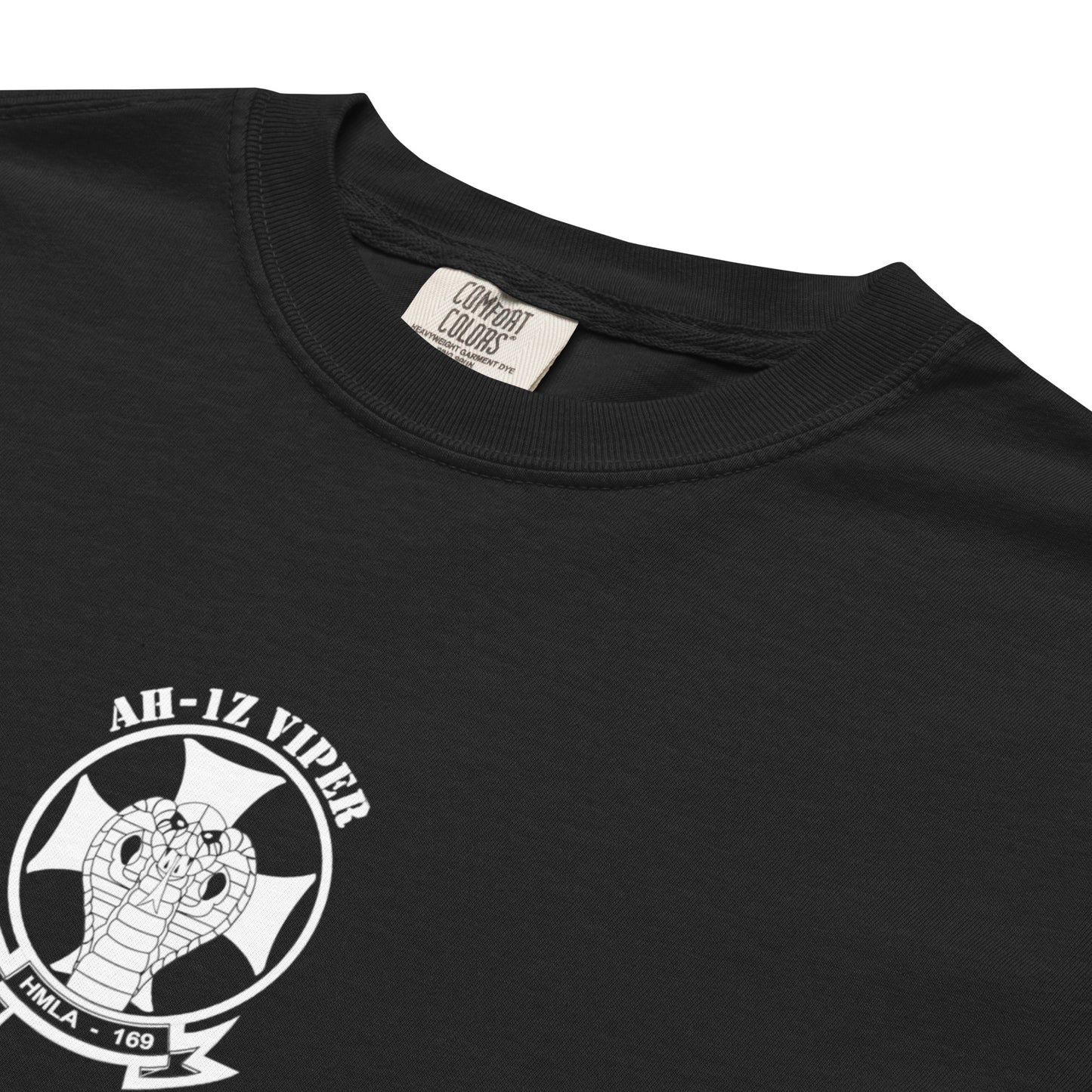 Hand-drawn schematic of the BELL AH-1Z VIPER ATTACK HELICOPTER printed on a standard T-shirt.