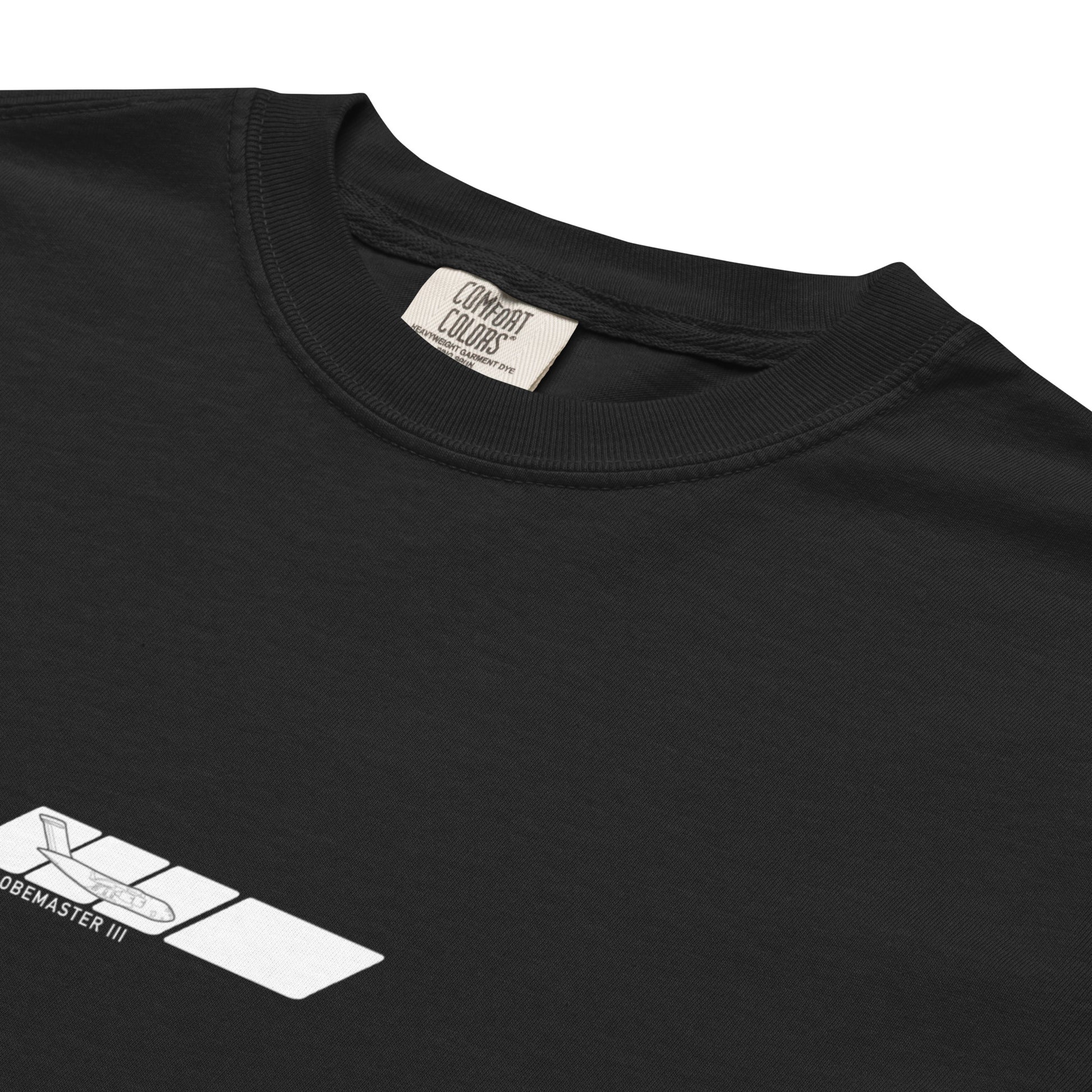 Hand-drawn schematic of the BOEING C-17 GLOBEMASTER III printed on a standard T-shirt.