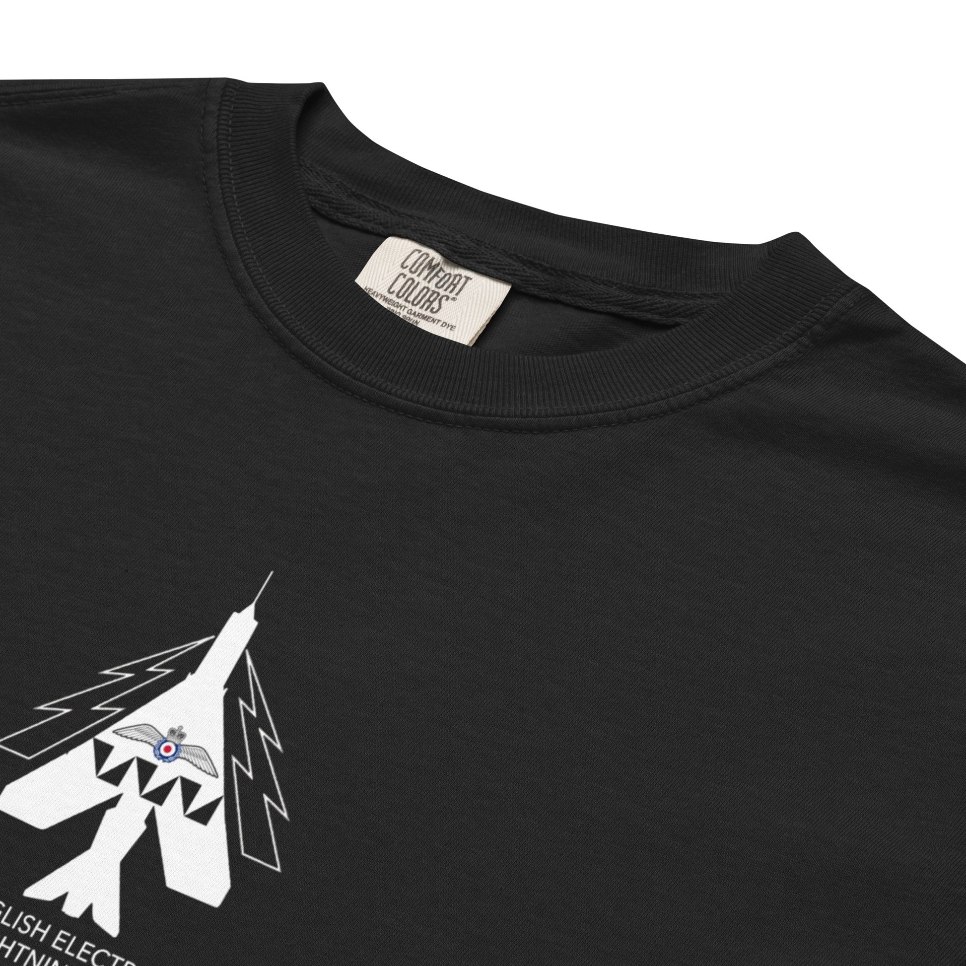 ENGLISH ELECTRIC LIGHTNING F.6 — hand-drawn interceptor artwork printed on standard T-shirt.