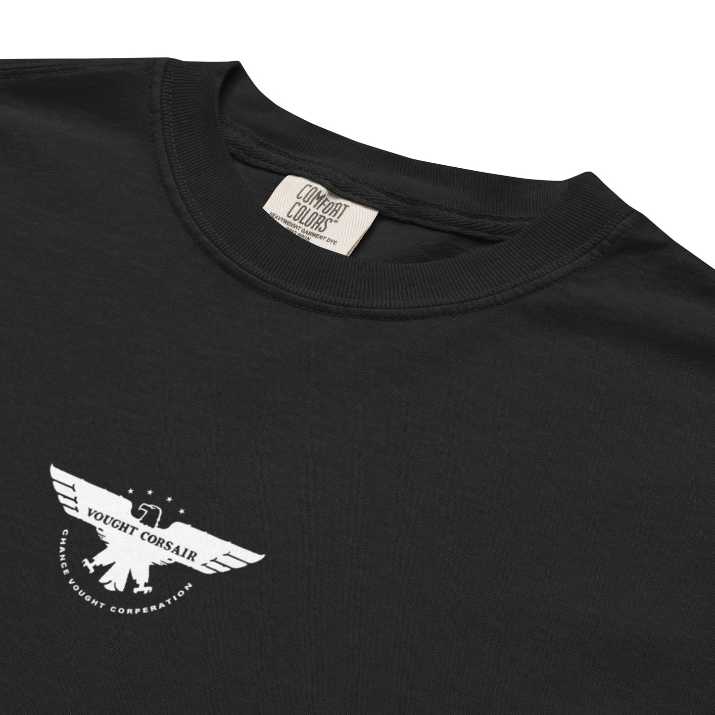 VOUGHT F4U CORSAIR - US NAVY WWII PACIFIC THEATRE FIGHTER — hand-drawn artwork printed on standard T-shirt; US Navy, Pacific Theatre.